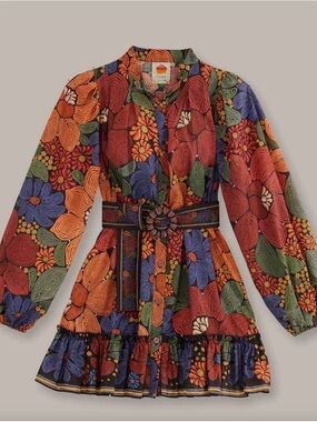 FARM Rio Black Floral Embroidered Mini Dress with Multicolor Stitching
